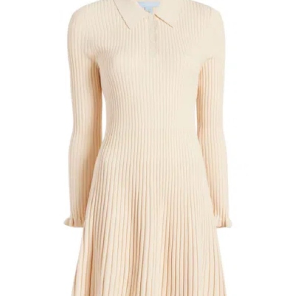 Hill House Ivory Ribbed Knit Long-Sleeve Mini Dress